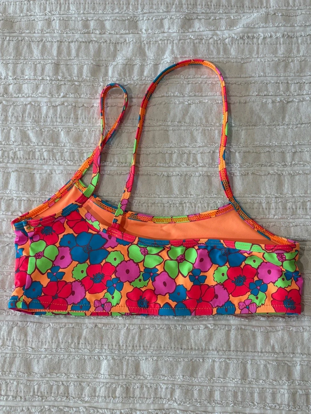 Frankie's Bikinis Neon Orange Floral Swim Top